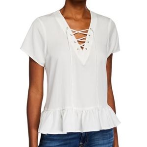 NWT - Julie Brown Lace-up V Neck Peplum Top